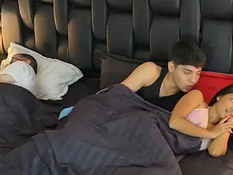 warm step-sister shares couch with step-brother & his parents, and we get warm and heavy behind his back