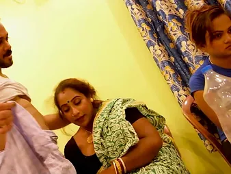 Desi Aunty gets her packed with muff romped by a dangled boy while her daughter-in-law observes in awe
